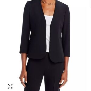 Theory Black Collarless Blazer with Tailored Fit